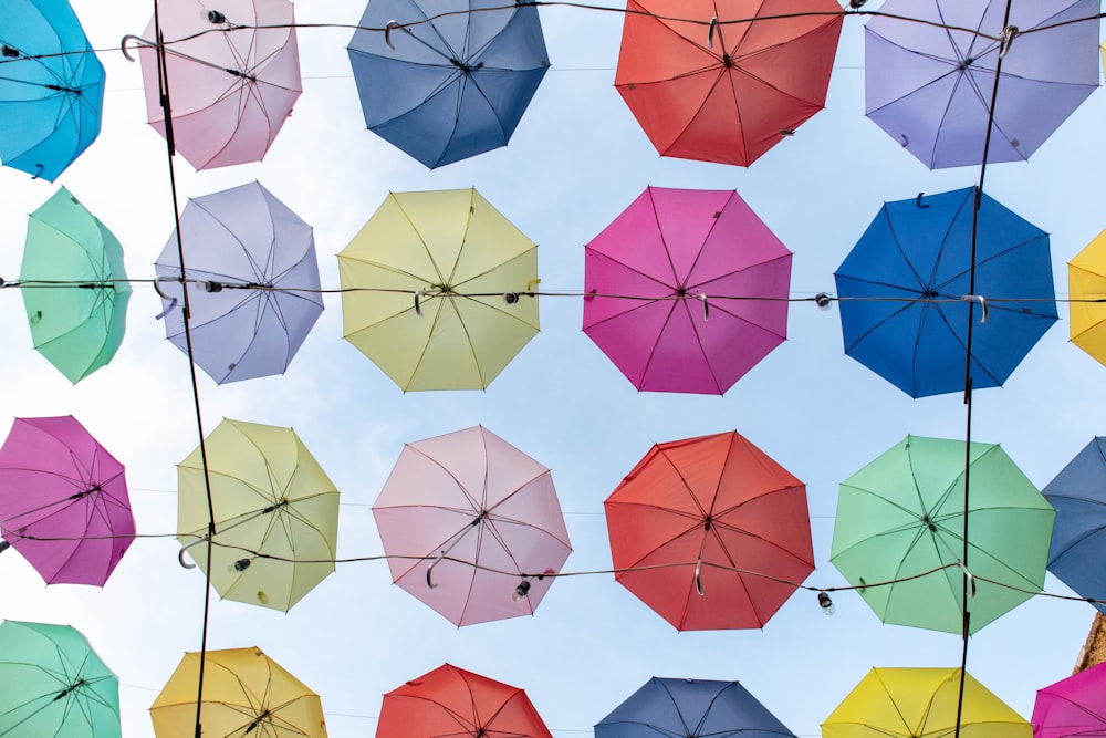 multicolored umbrella in the sky