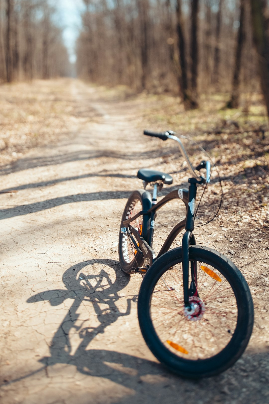 selective focus photography of parked bike beside road during daytime