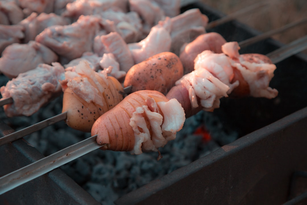 barbecue of potatoes and meat