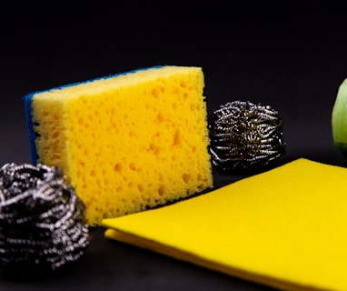 yellow sponge between two steel wools