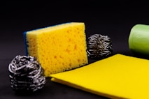 yellow sponge between two steel wools