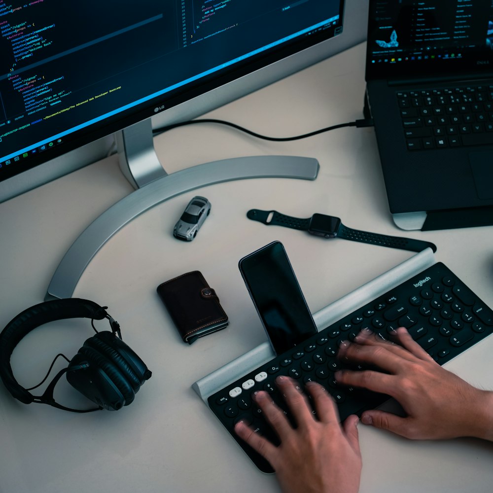 smartphone on keyboard dock