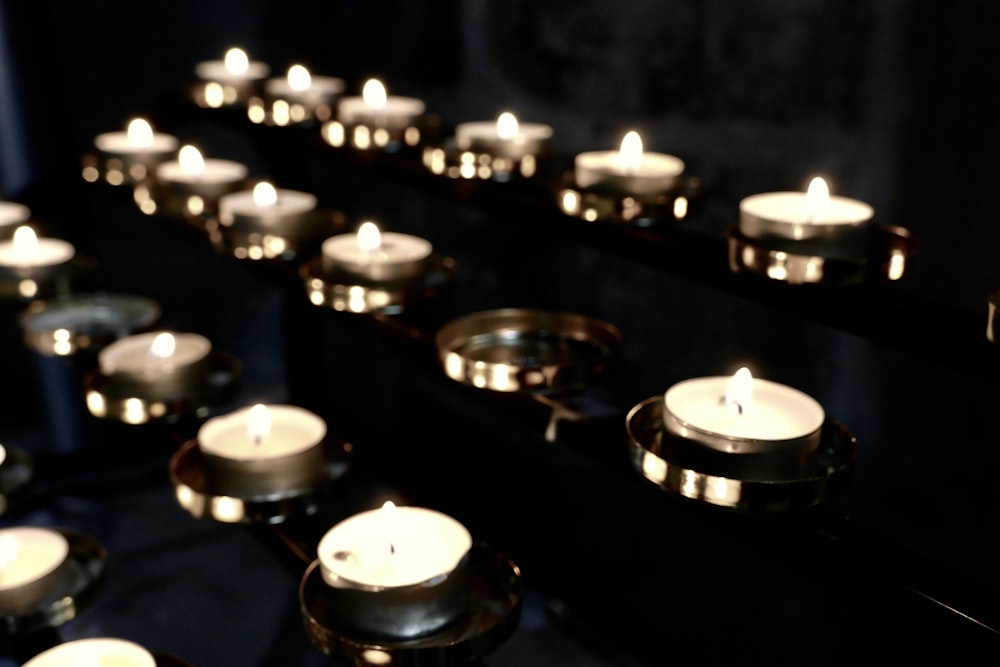 lighted tea light candles