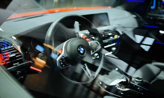 black BMW steering wheel