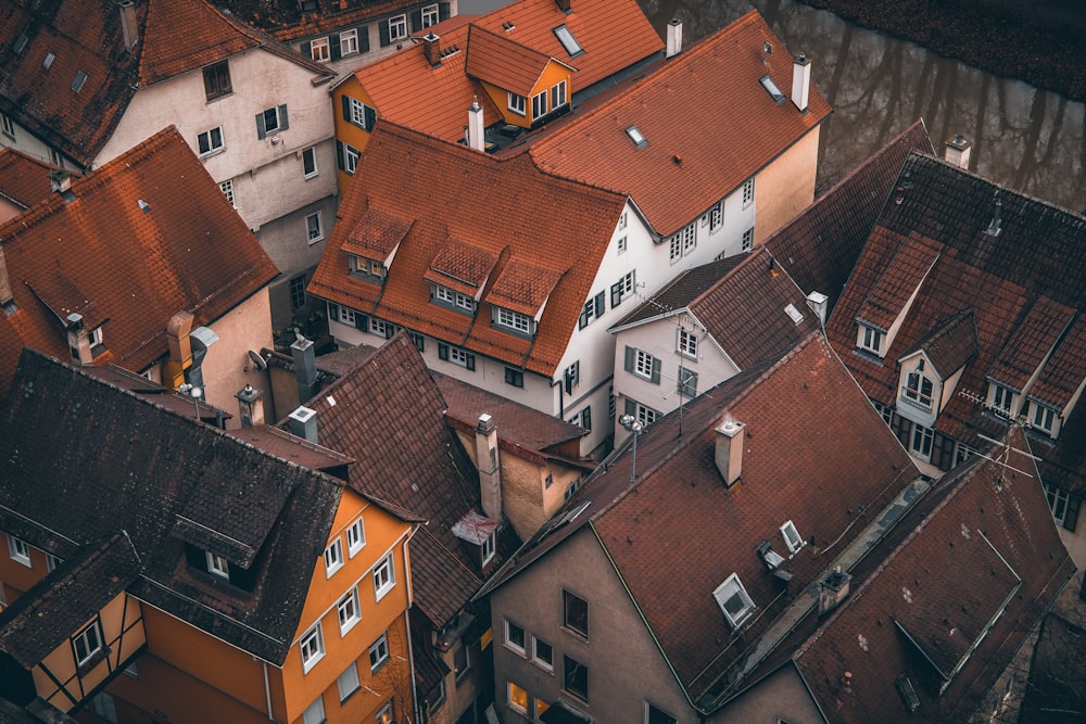 brown and white roof houses