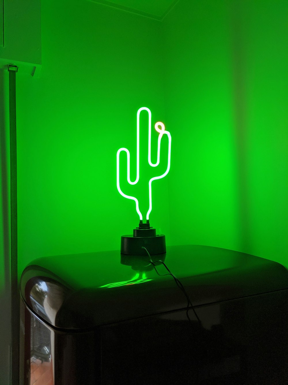 foto a fuoco superficiale della luce al neon verde del cactus