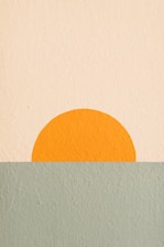 a painting of an orange sun in the middle of a body of water
