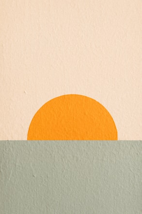 a painting of an orange sun in the middle of a body of water