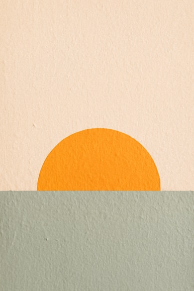 a painting of an orange sun in the middle of a body of water