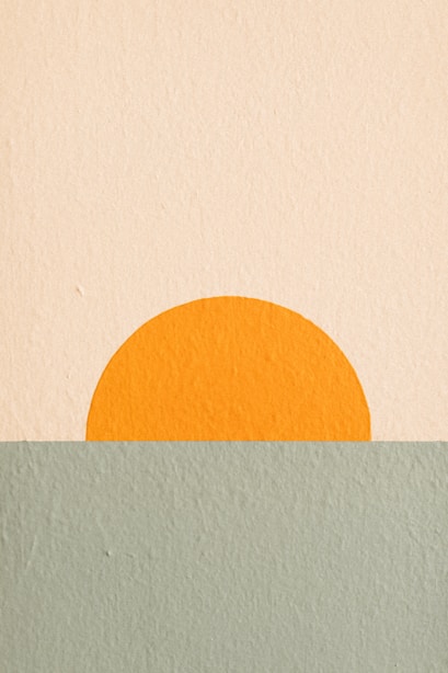 a painting of an orange sun in the middle of a body of water