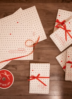 white and red gift boxes