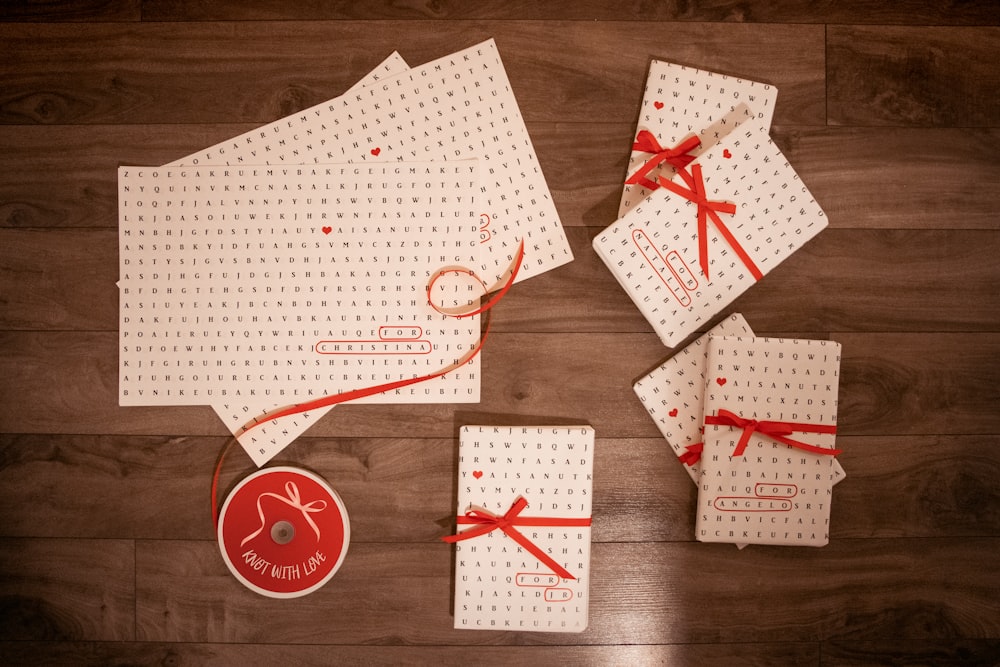 white and red gift boxes