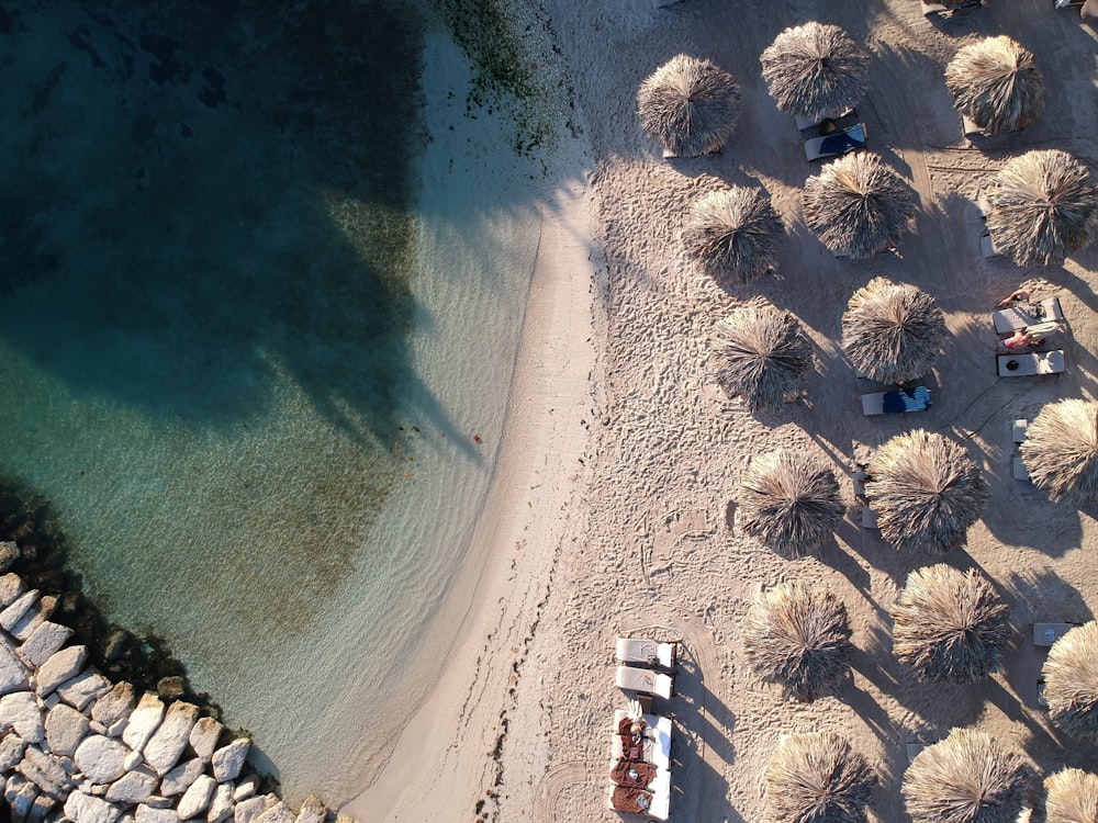 aerial view of huts at the shore