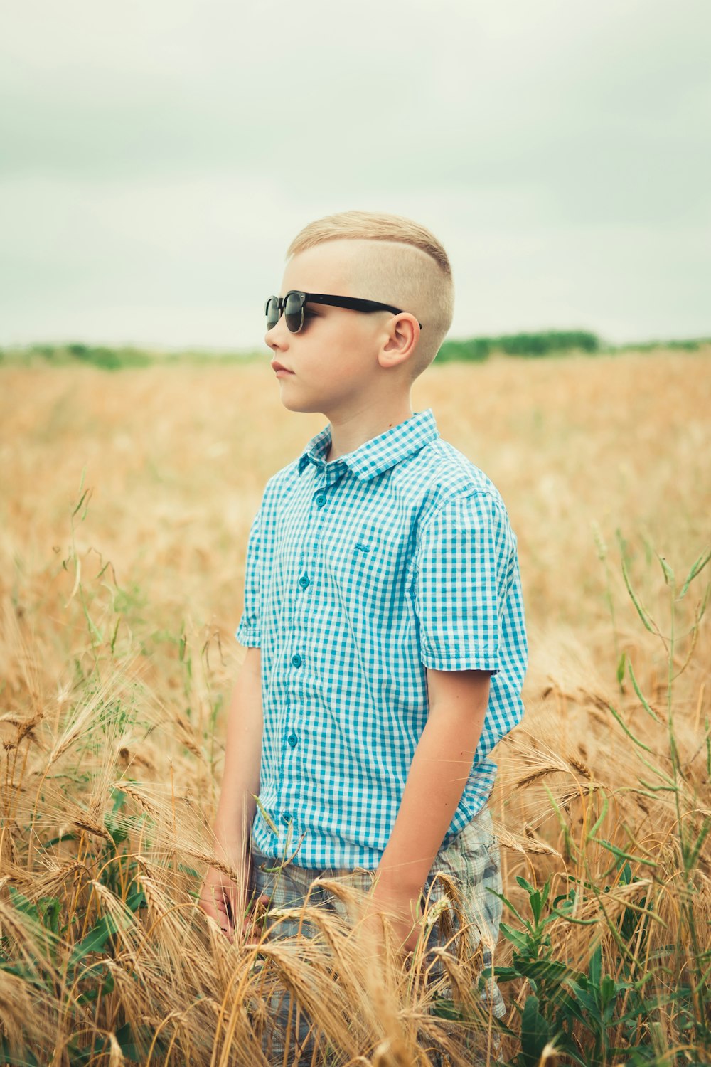 boy in blue and white collared shirt