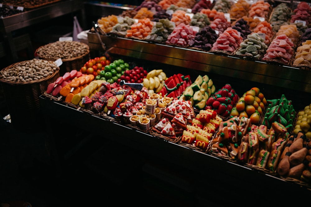 assorted variety of vegetables and fruits on display