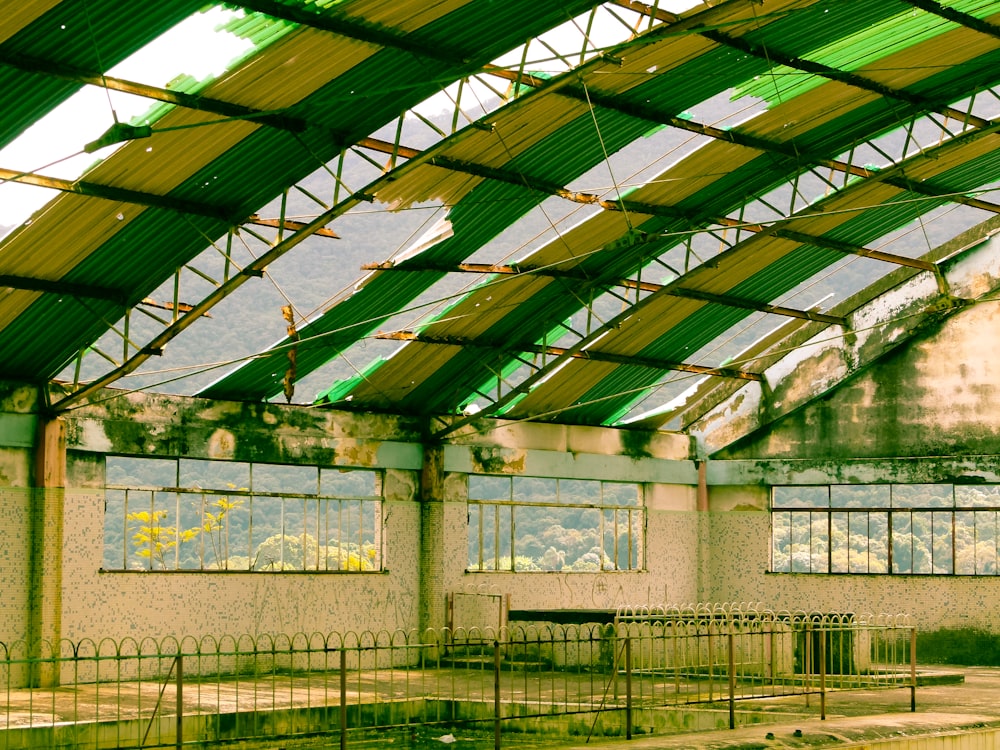 green and white structure interior