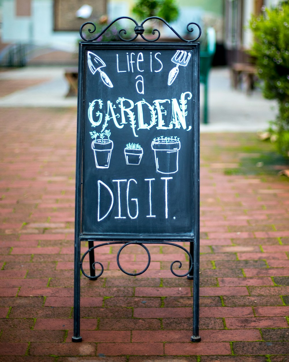 brown garden written board