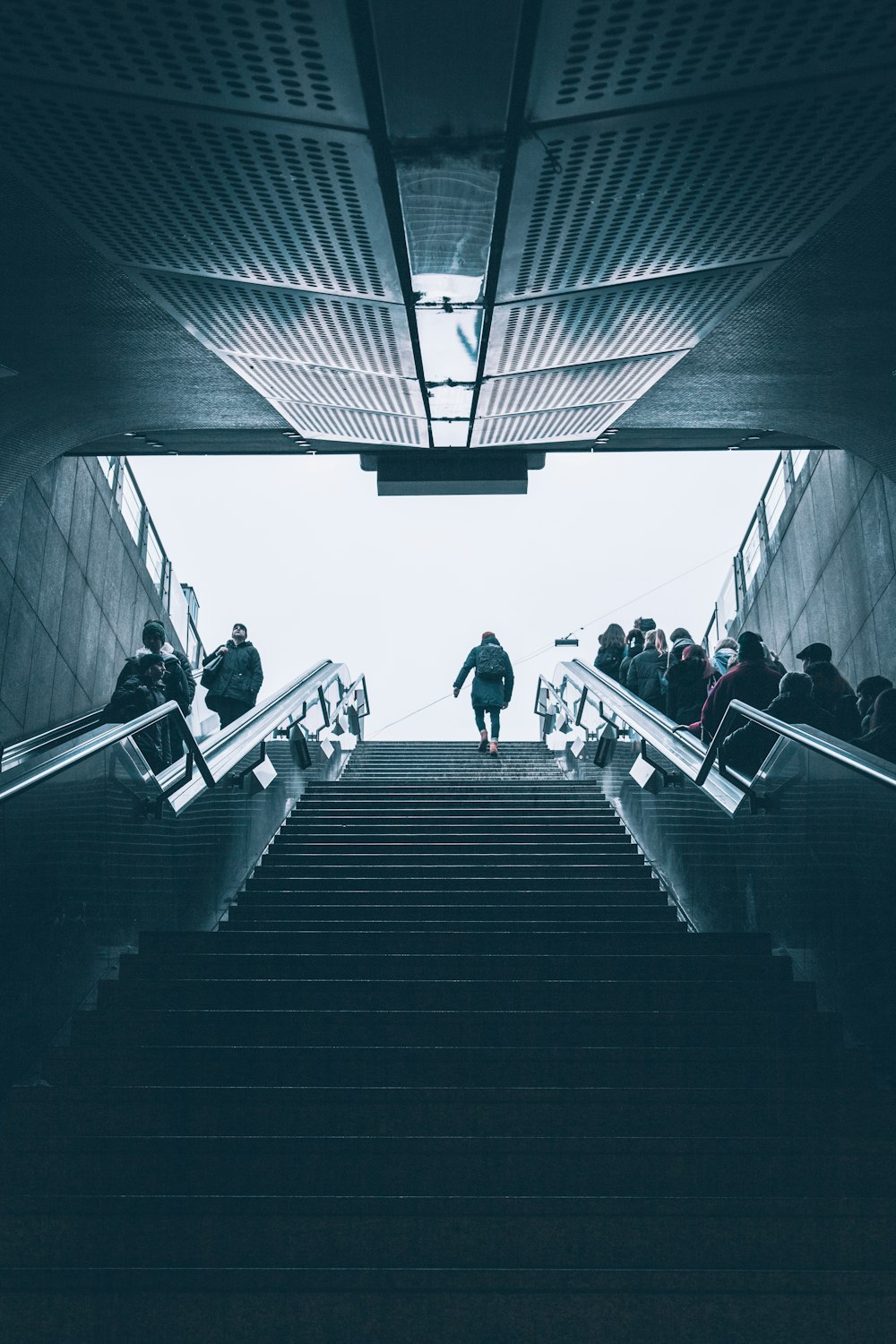 people walking up on stairs