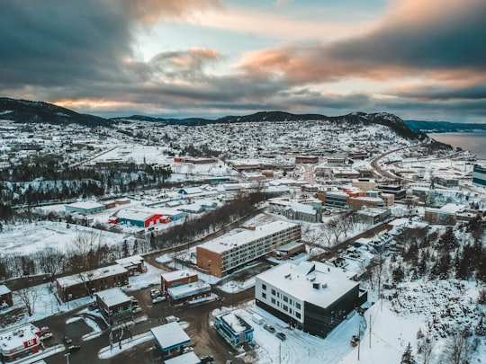 aerial photography of buildings covered with snow in Corner Brook Canada