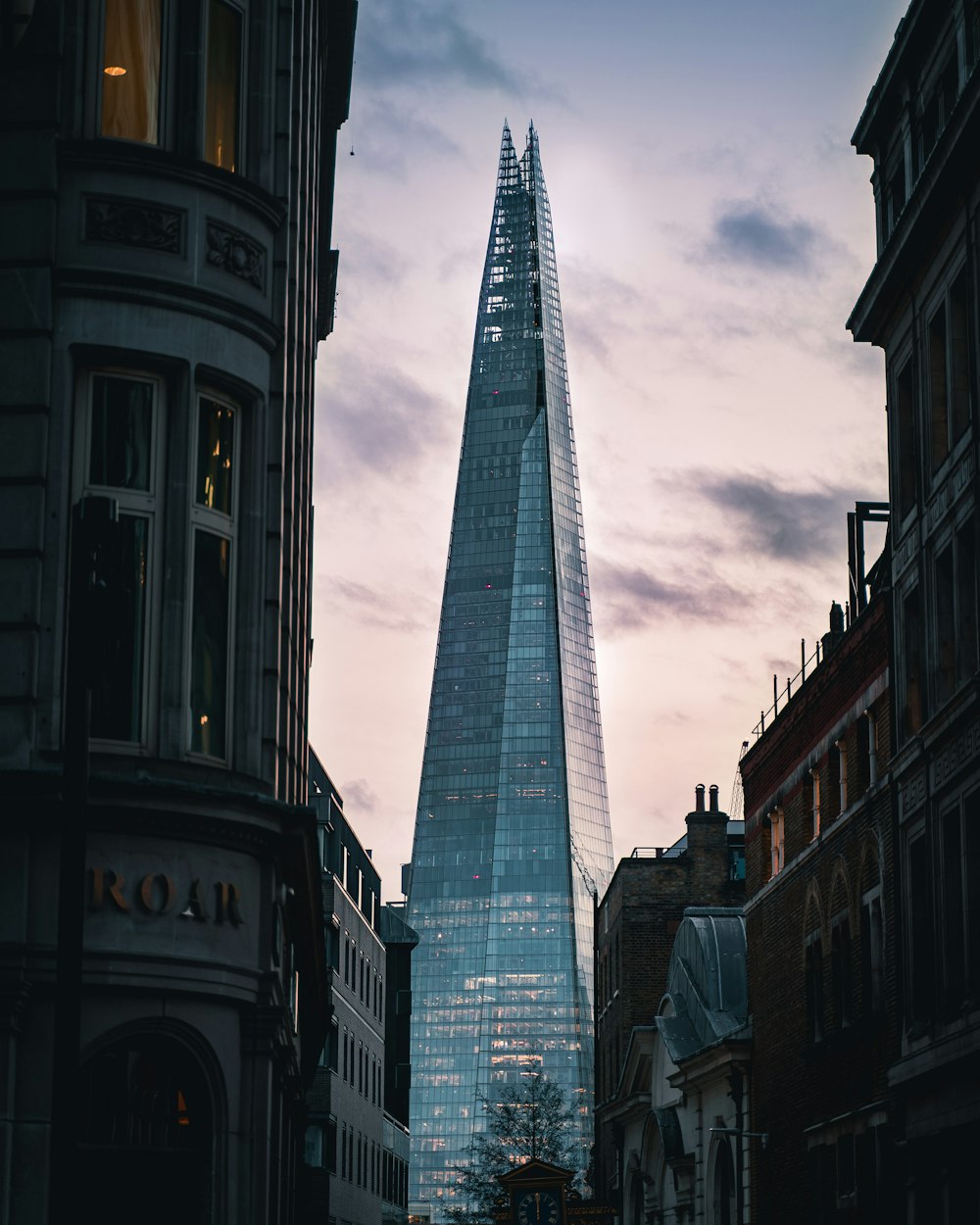 pointed high-rise glass building