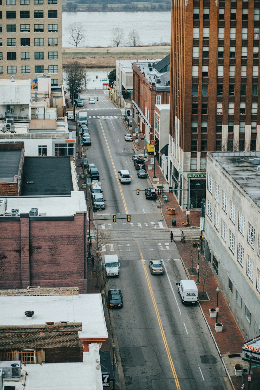 aerial view of vehicles on road