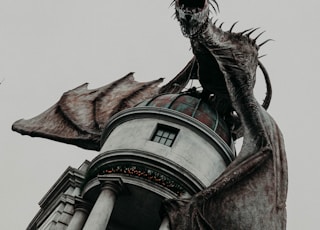 shallow focus photo of dragon on gray building