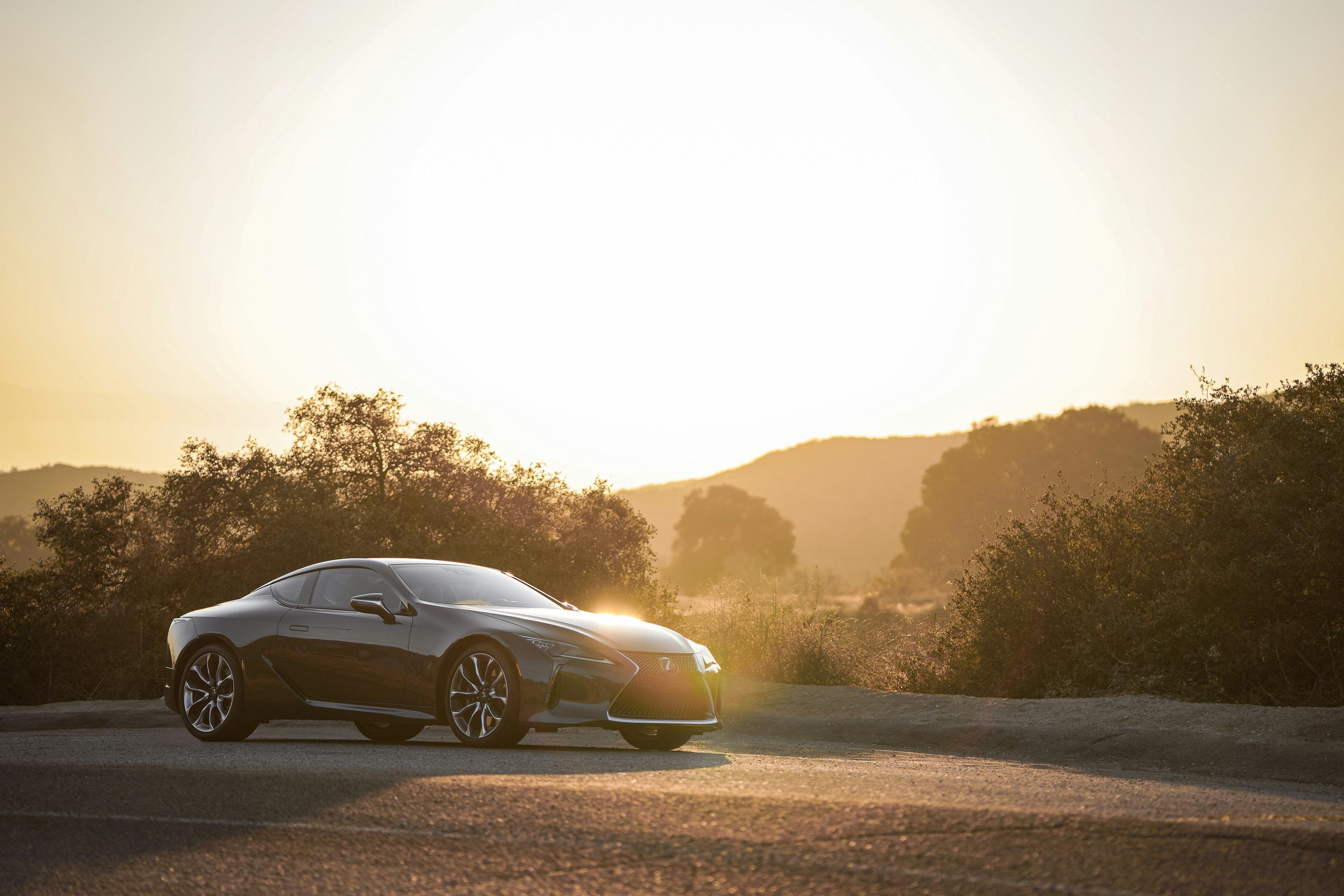 black Lexus coupe in the road during daytime