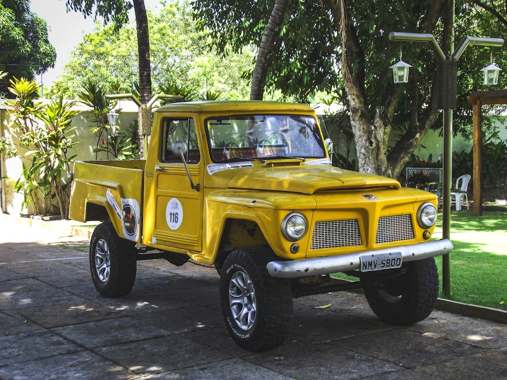 yellow pickup truck