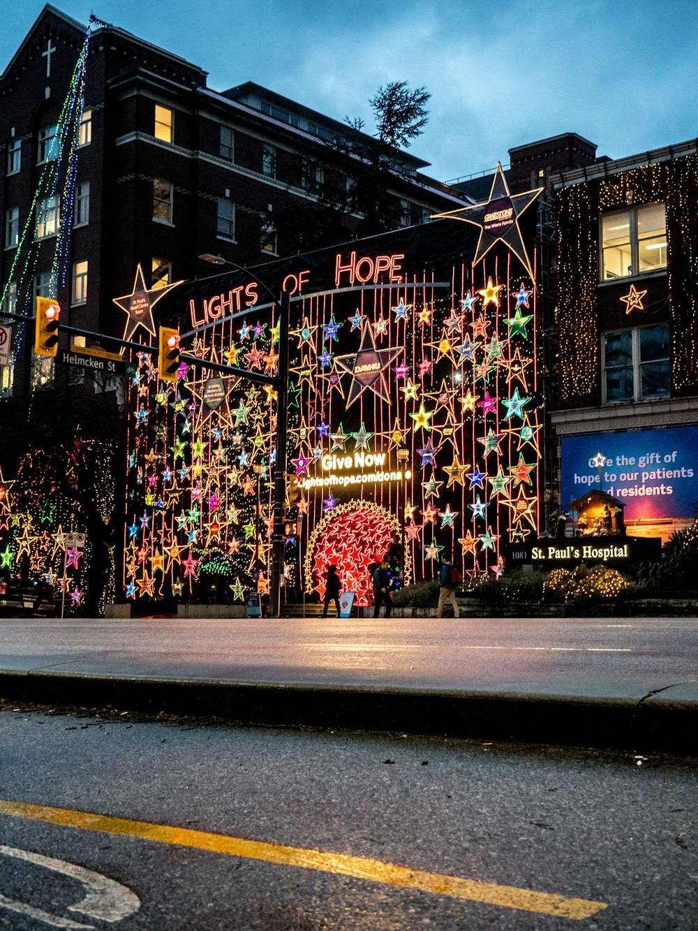 yellow and blue string lights