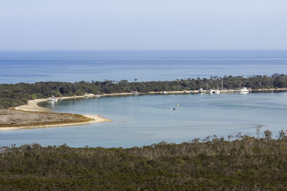 high angle photo of lake