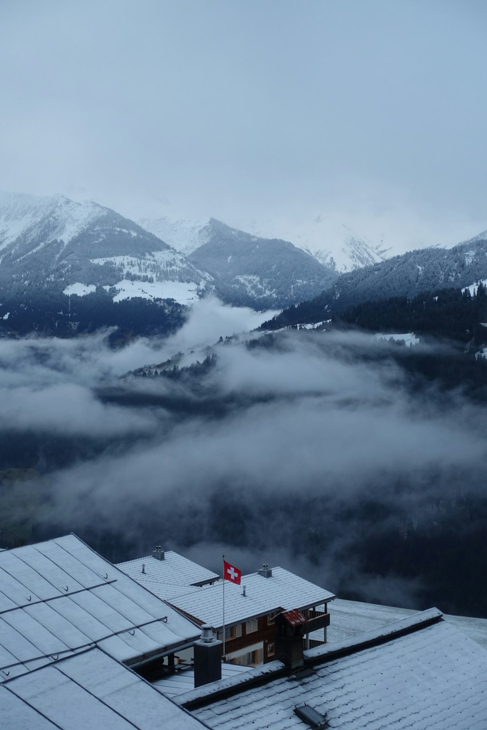 aerial photography of house viewing mountain covered with snow