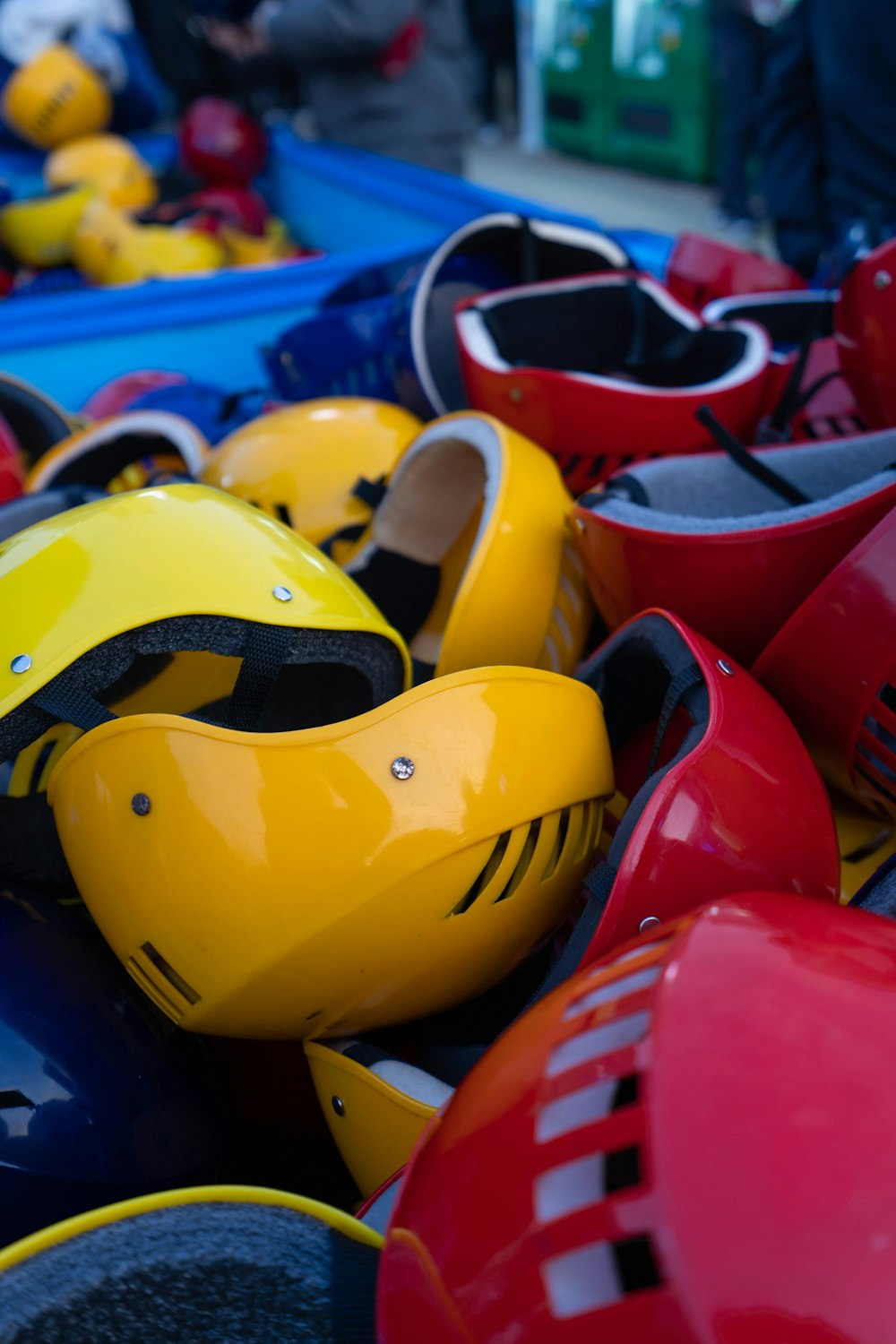 red and yellow bicycle helmet lot