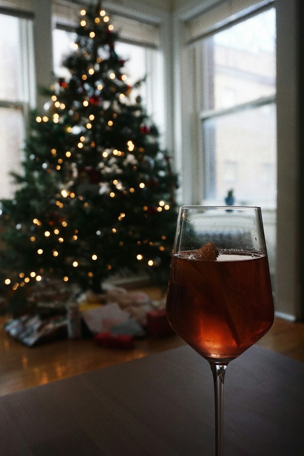 clear wine glass on black table