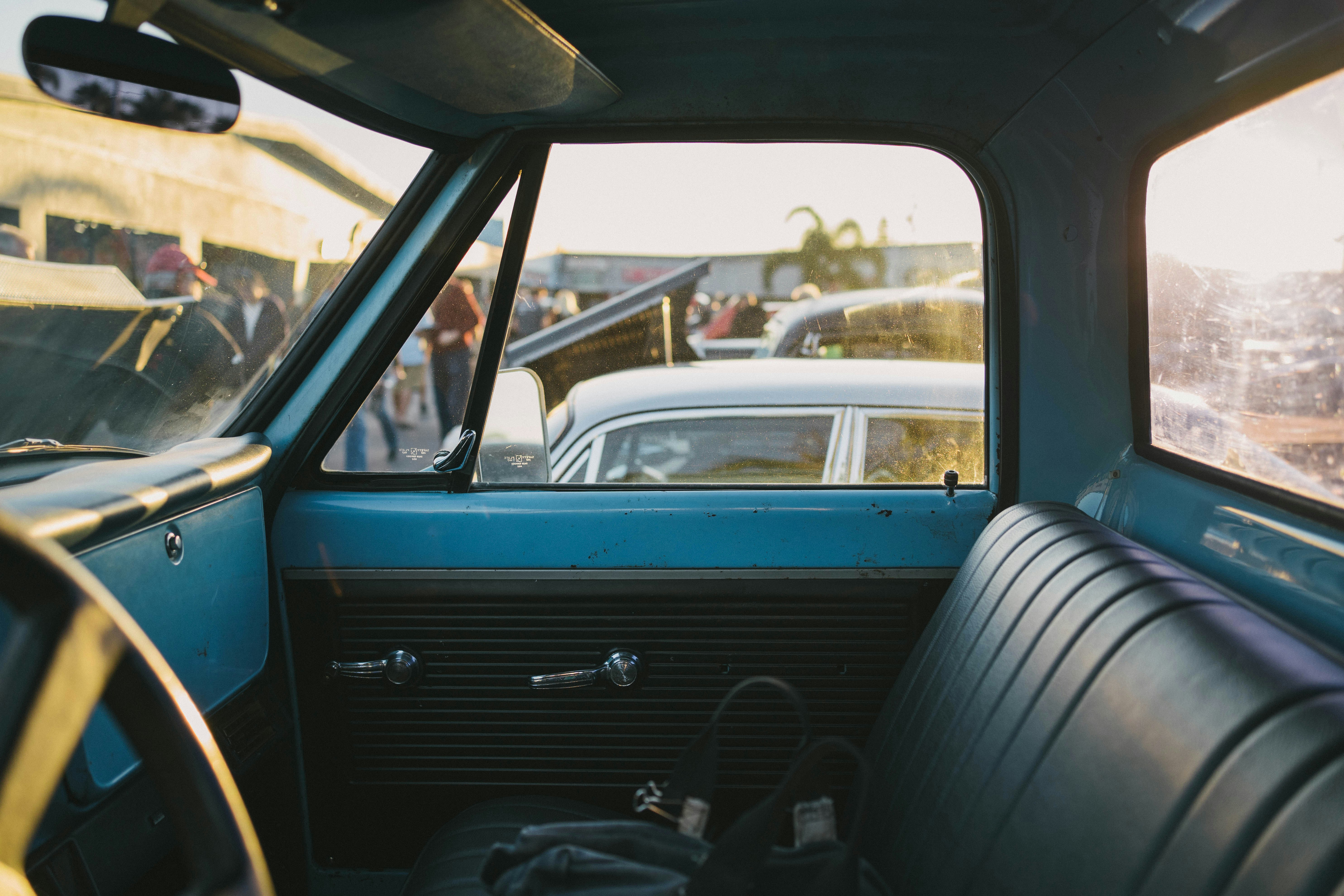 An interior look at a vintage car in Huntington Beach, CA.