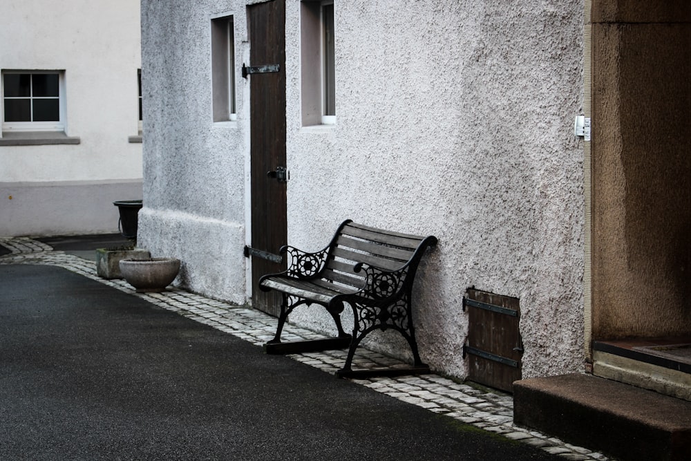 metal bench against wall