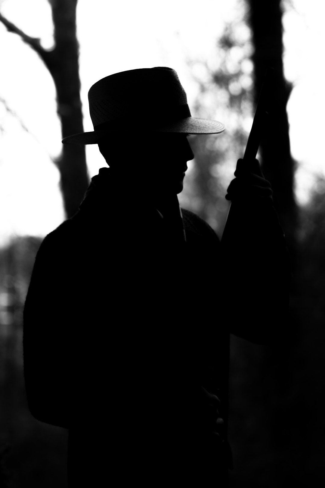 silhouette of man in jacket and hat