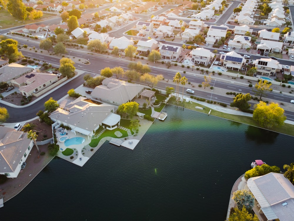 aerial view of resort and houses