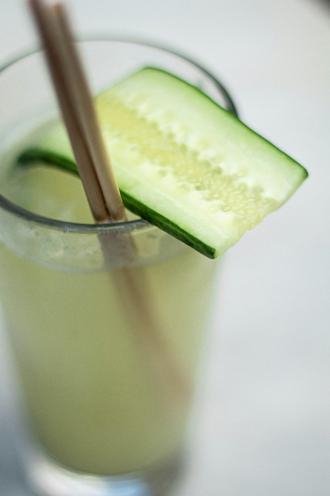 cucumber slice in drinking glass