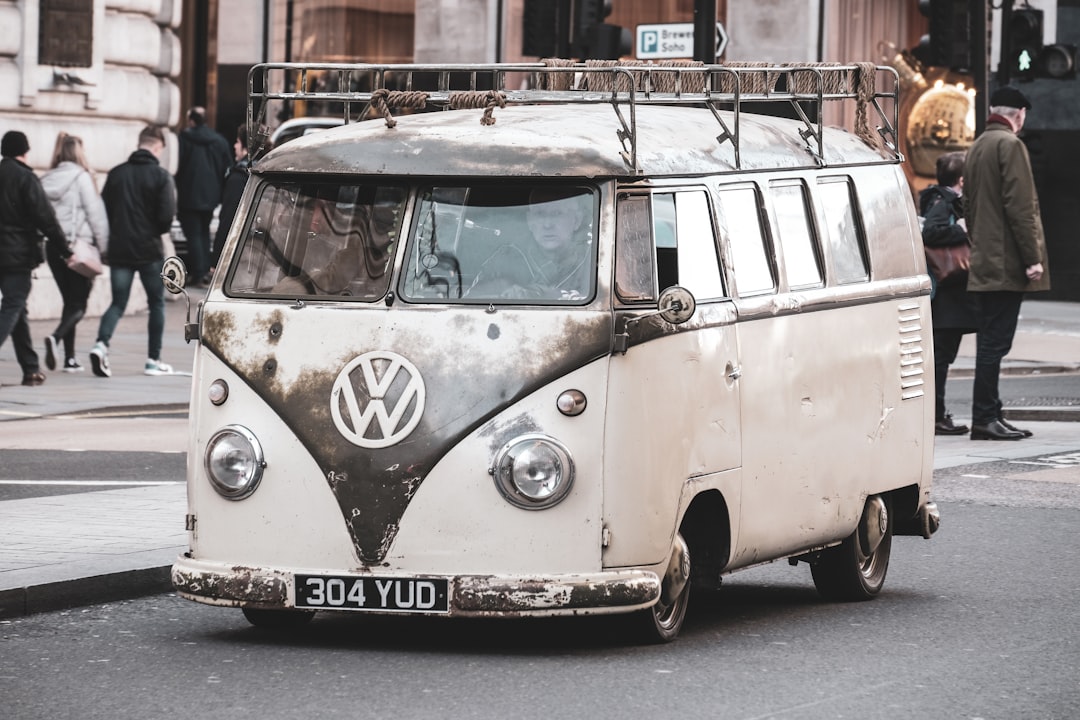 white and gray Volkswagen van