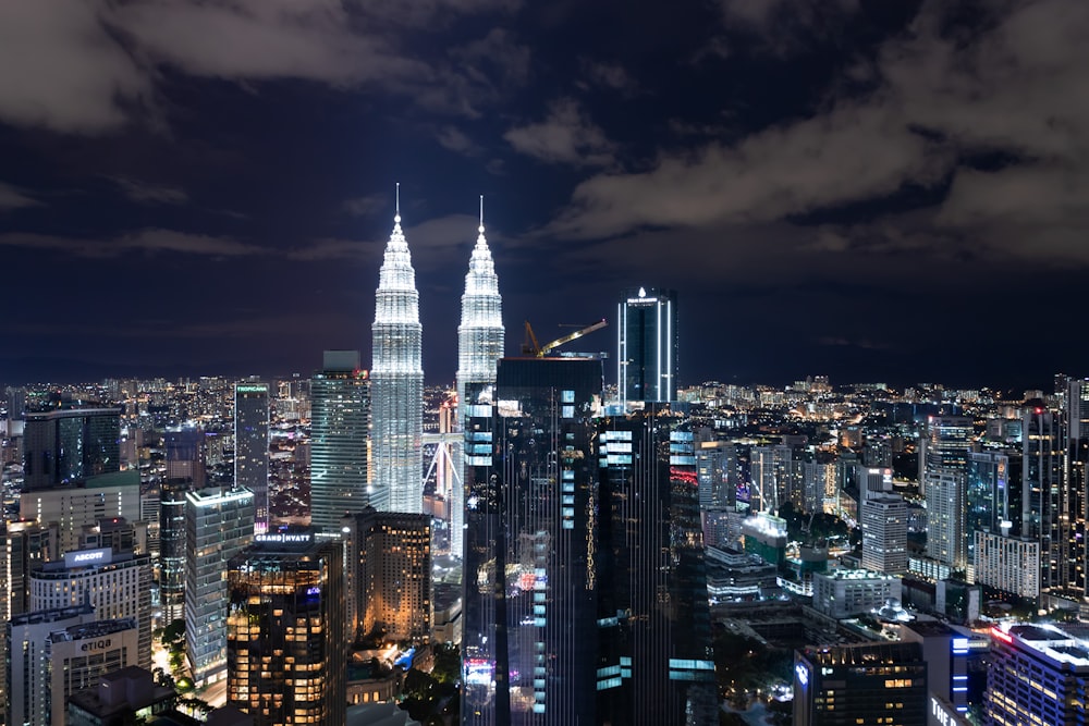 high-rise buildings at night time