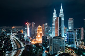 aerial photo of cityscape during nighttime