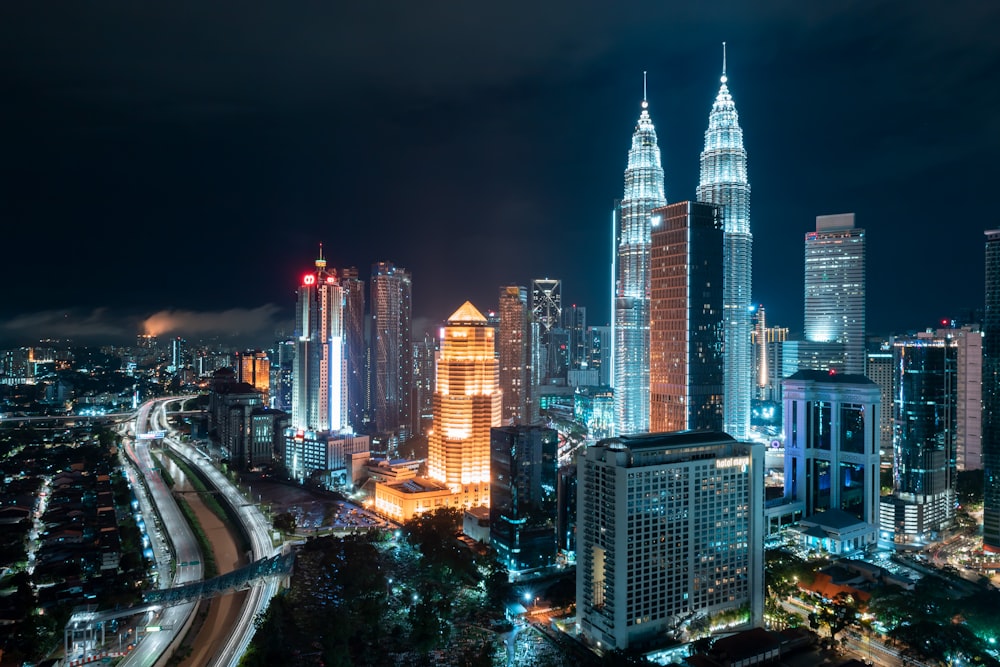 aerial photo of cityscape during nighttime