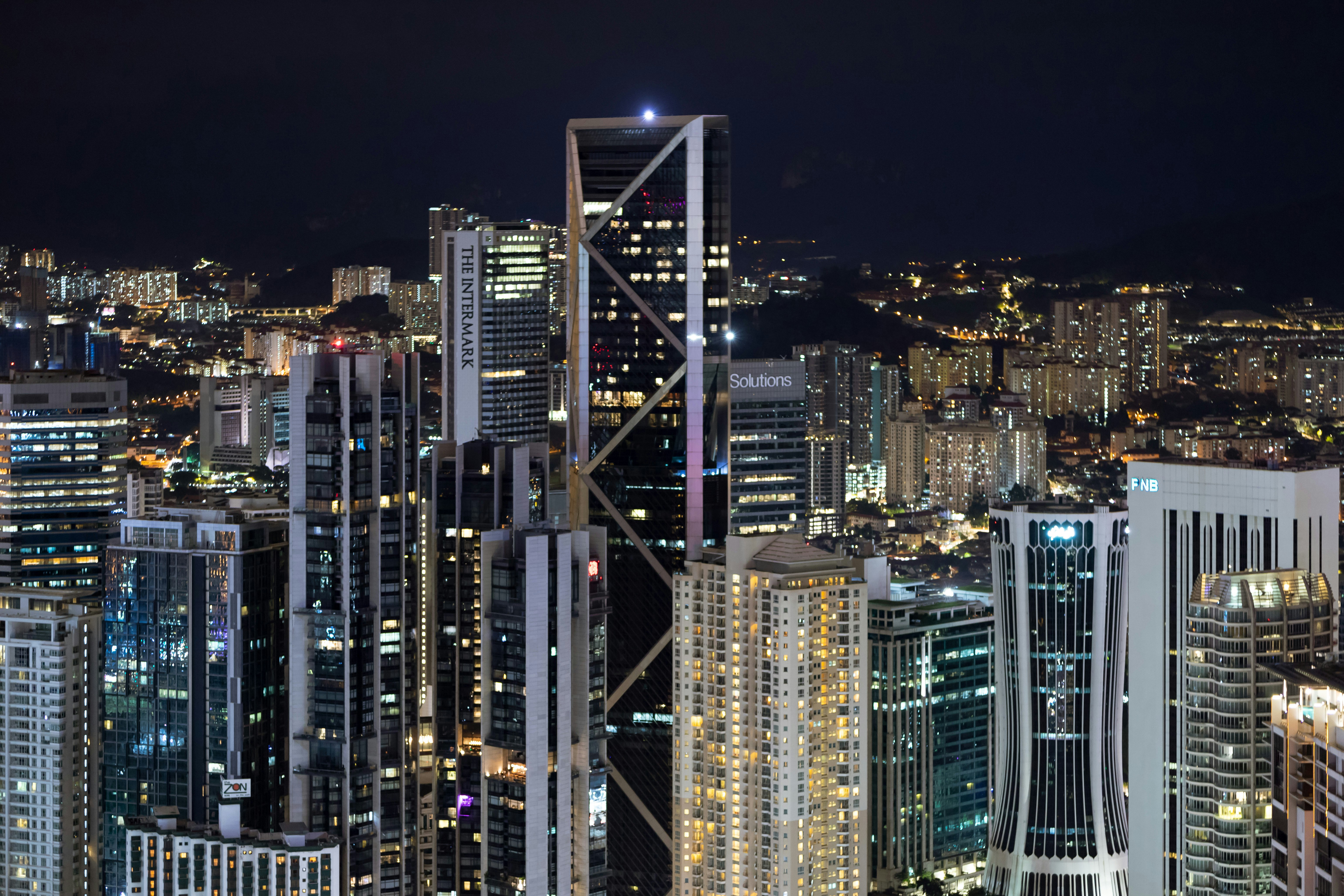 high-rise buildings at night time