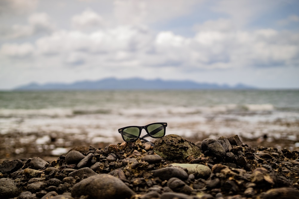 foto de foco raso de óculos de sol pretos wayfarer