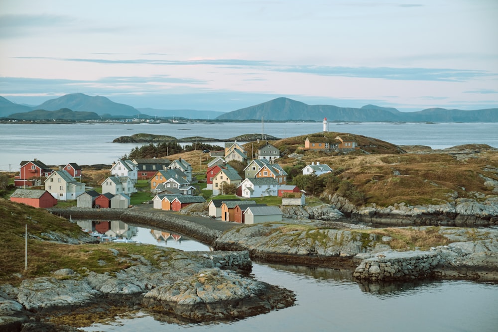 aerial photography of a village in an island