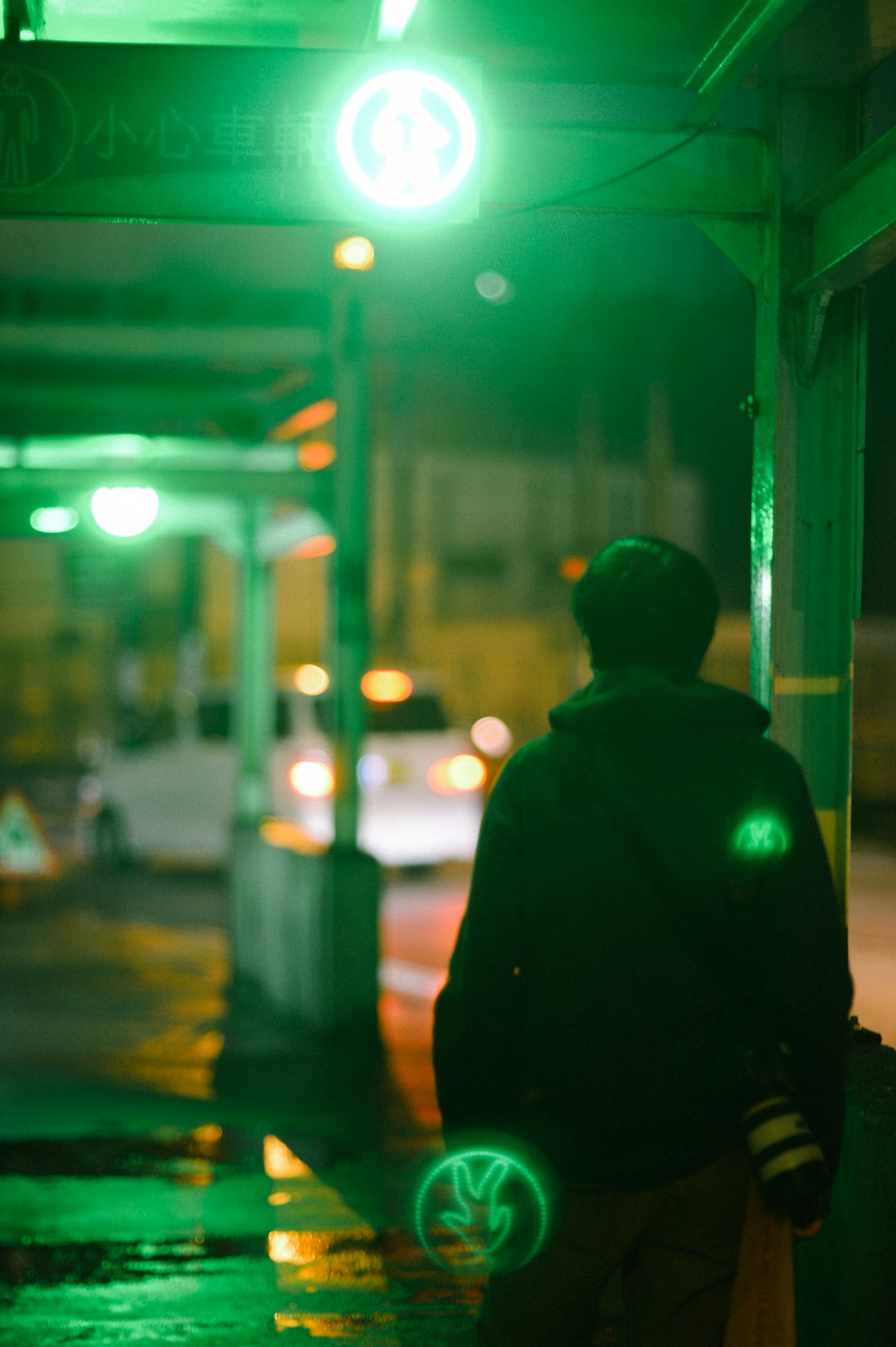 person walking at night