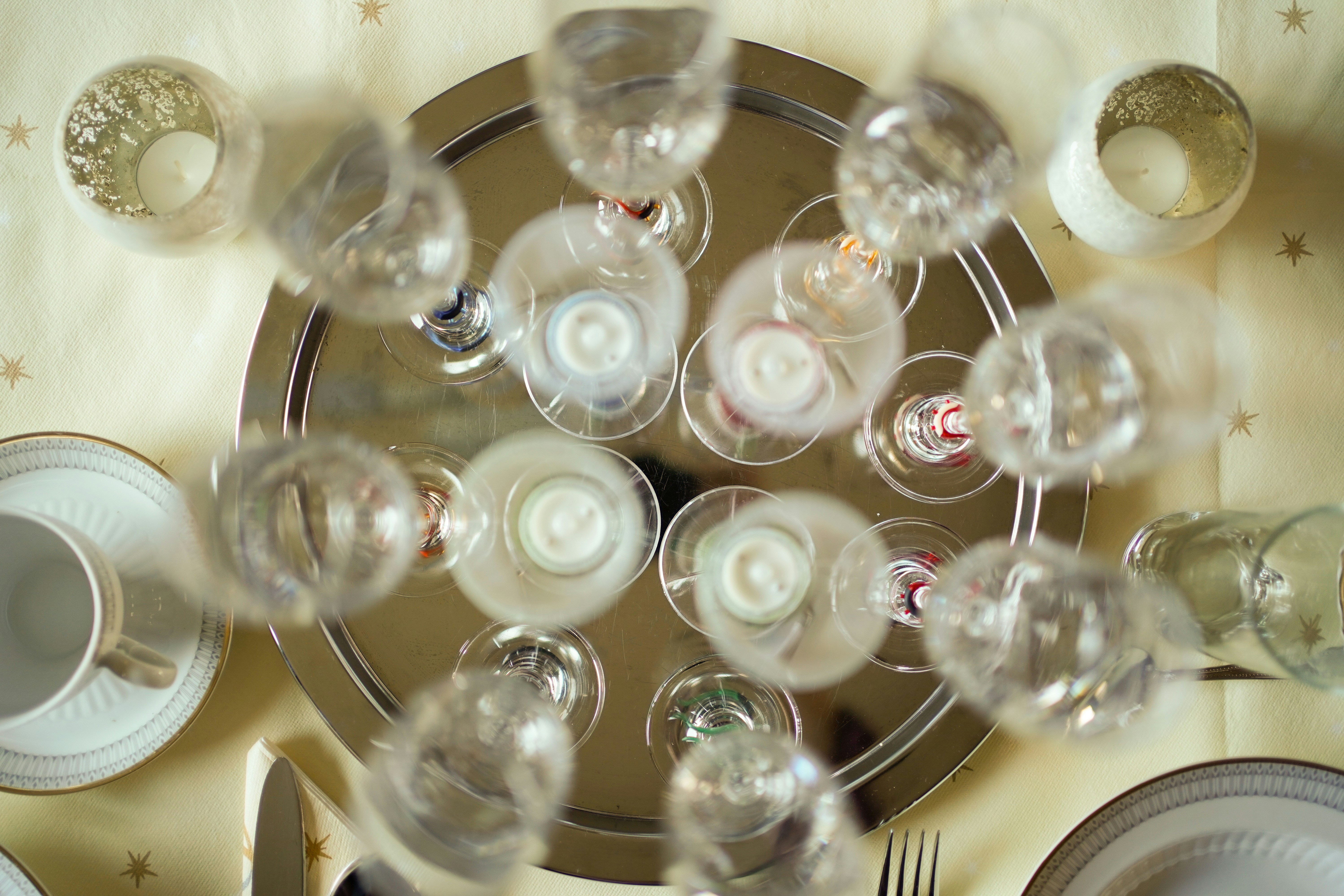 White wine glasses on a tray