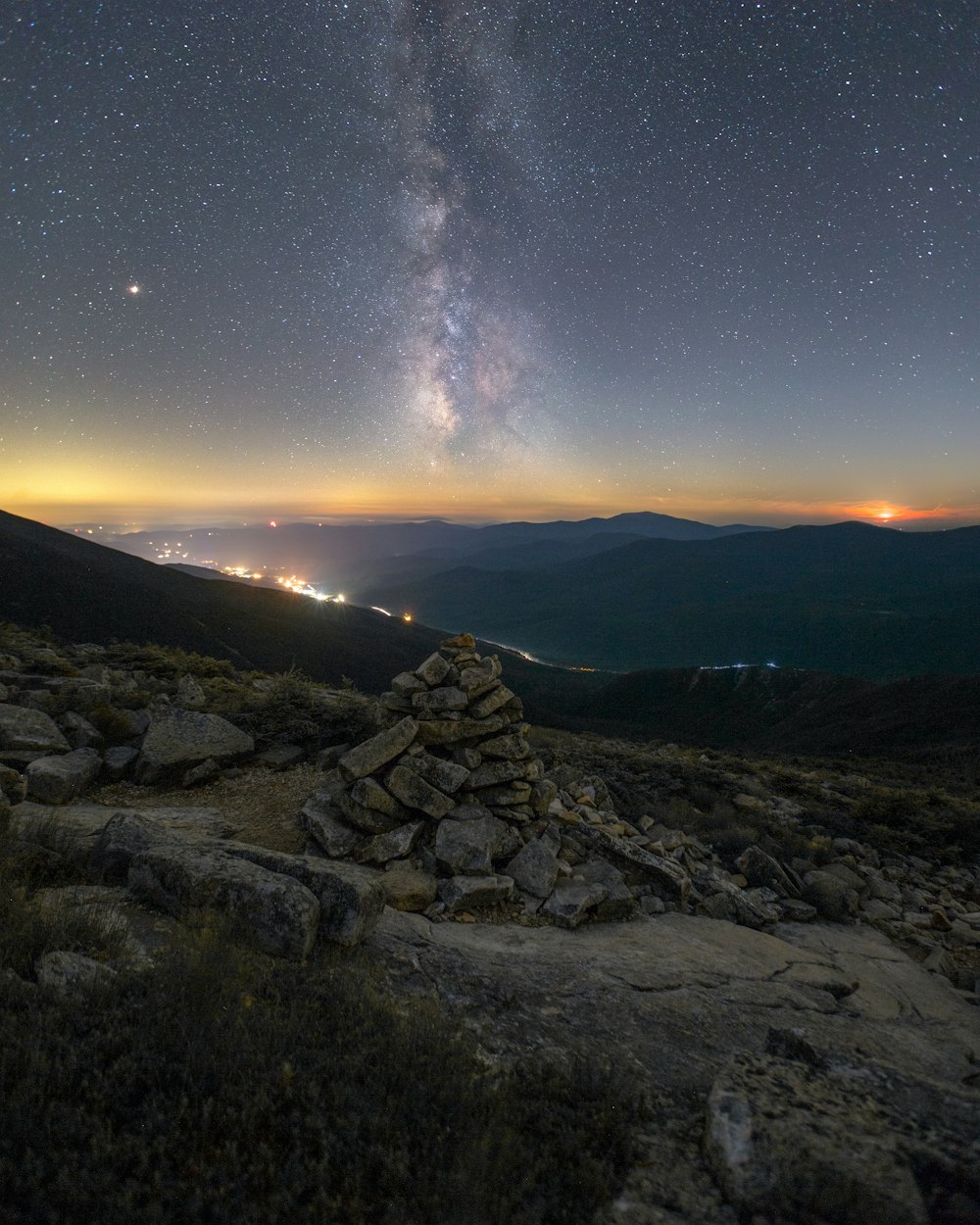 rock formations on mountain during night time