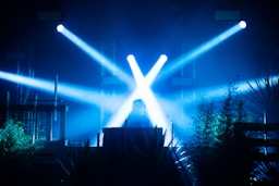 lights pointing at man