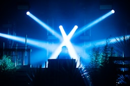 lights pointing at man